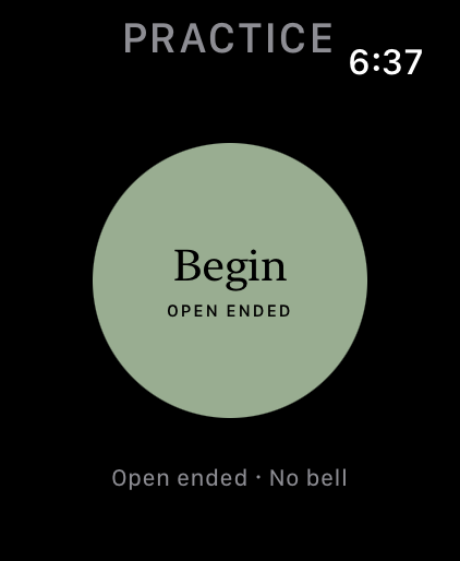 Nisala Apple Watch screen with the centered Begin button